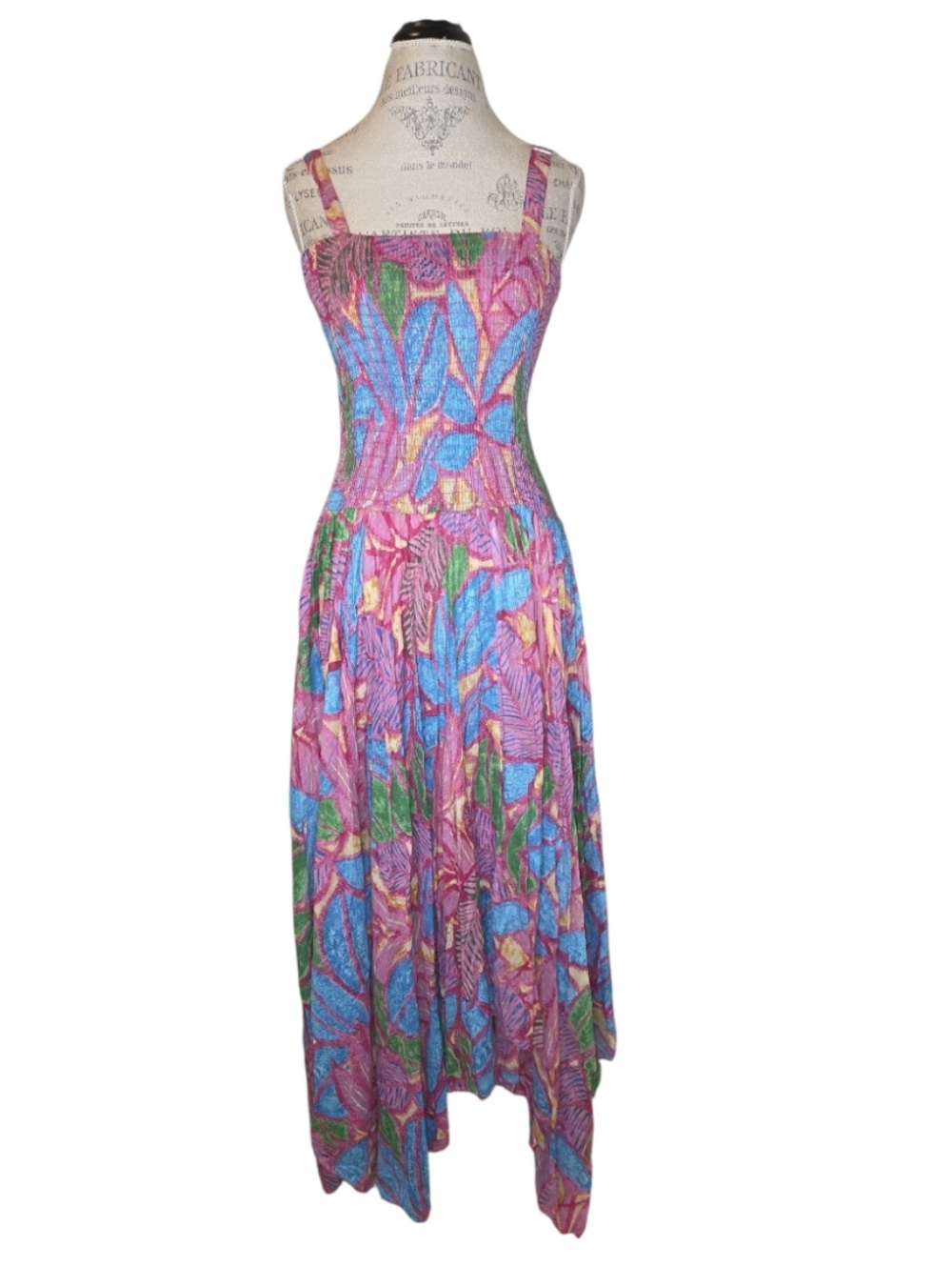Jackpot Batik Print Hankerchief Hem Smocked Elastic Maxi Dress Free Size
